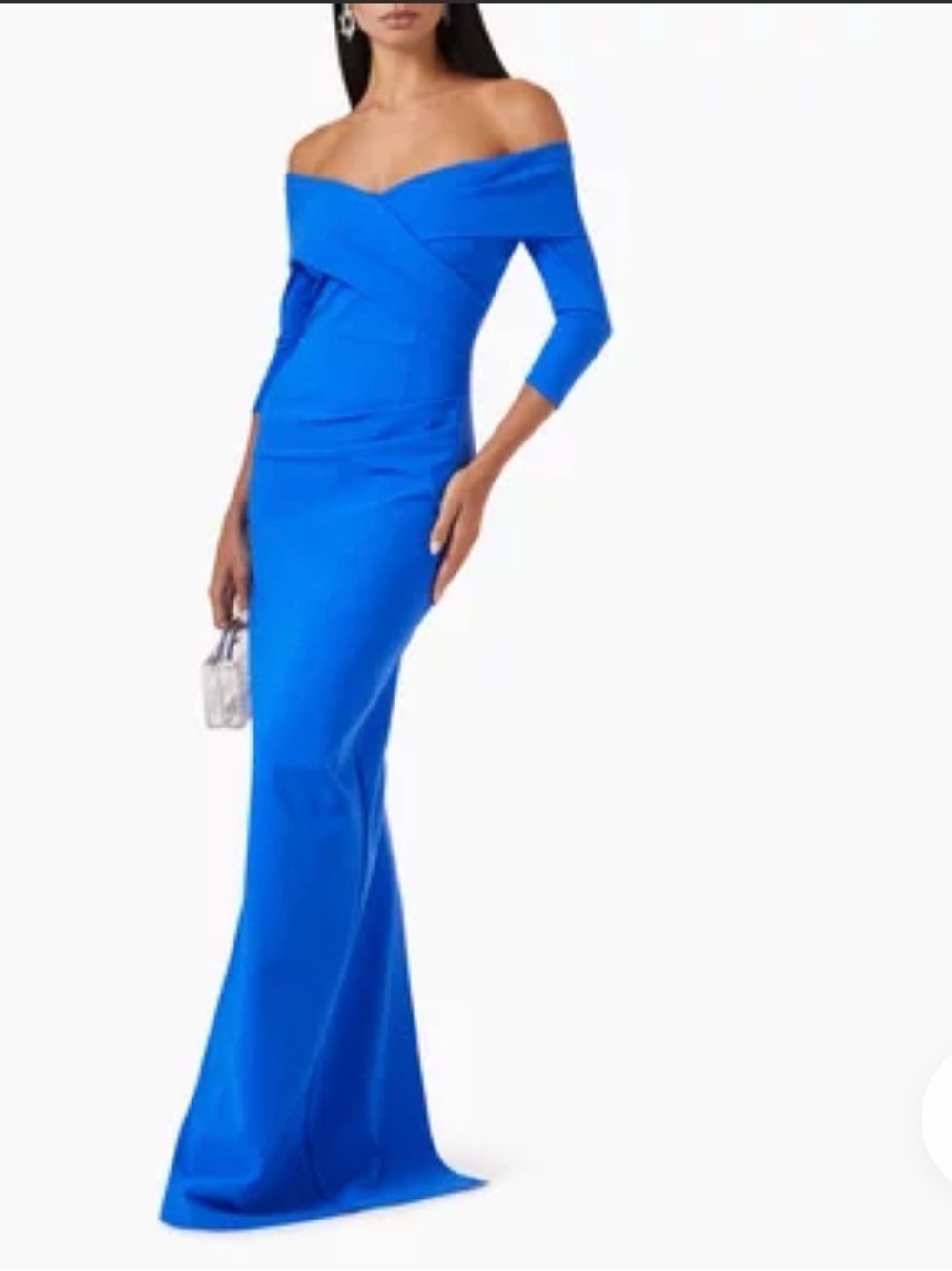 Teri Jon Vibrant Cobalt Drop-Shoulder Evening Gown